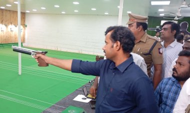 தென்மாவட்ட  அளவிலான துப்பாக்கி சுடுதல் போட்டி.! துவக்கி வைத்த மாவட்ட ஆட்சியர்.!