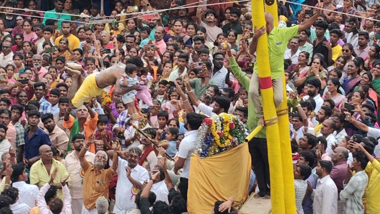பாலமுருகன் திருக்கோவிலில் ஆடி கிருத்திகை திருவிழாவையொட்டி மார்பில் உலக்கையால் மஞ்சல் இடித்து பக்தர்களுக்கு பிரசாதம் .!